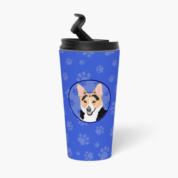 Pembroke Welsh Corgi Tricolor Red-Headed  Stainless Steel 16 oz  Tumbler, Blue - Picture 3 of 4